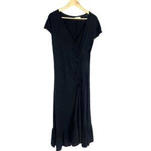 Max Studio Dress Size Small Womens Black Ruffle Wrap Ruched Midi Sheath Y2K